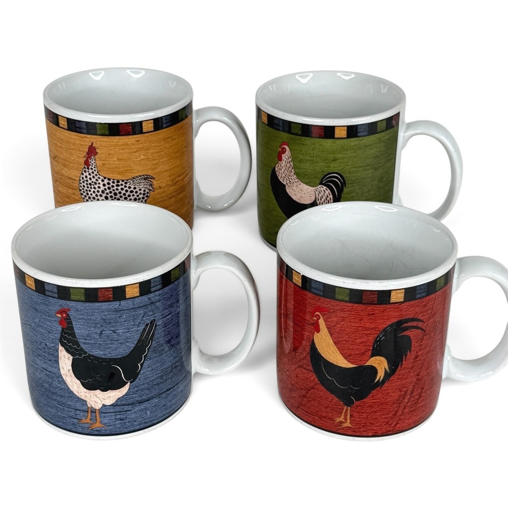 4 VTG Brandon House Chicken Rooster Mugs Warren Kimble Country Quartet Salura